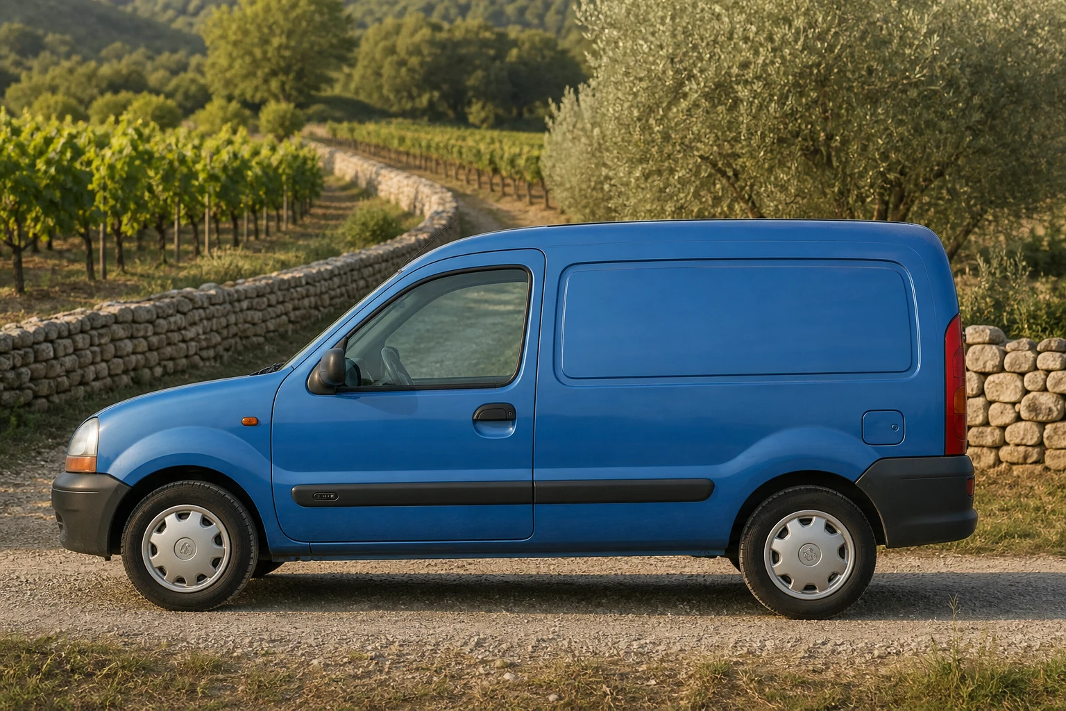 Seitenansicht (Fahrerseite) des Renault Kangoo 1 als Rapid / Kastenwagen (mit KI erzeugt)