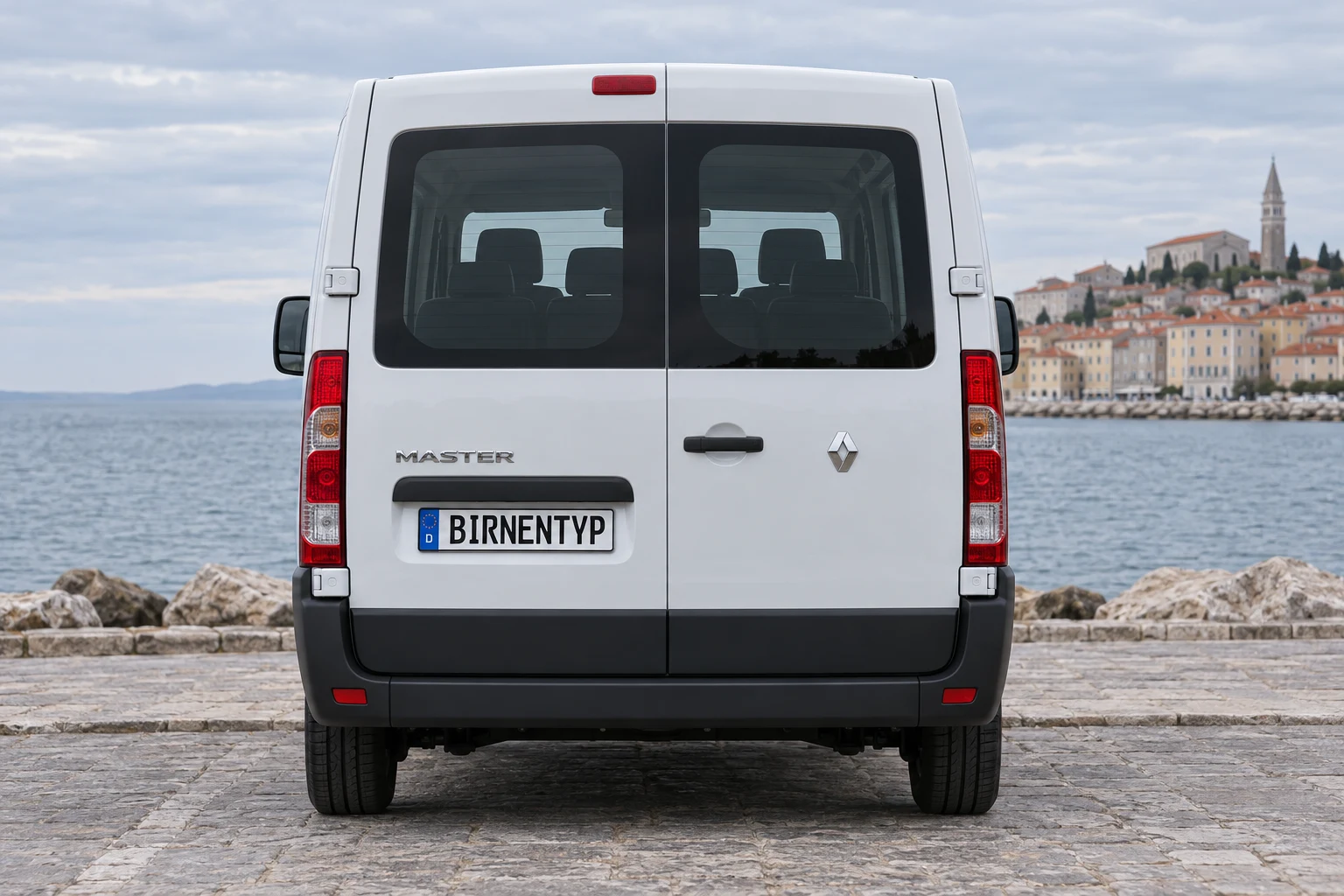 Heck-Ansicht des Renault Master 3 (Bus / Kombi) (mit KI erzeugt)