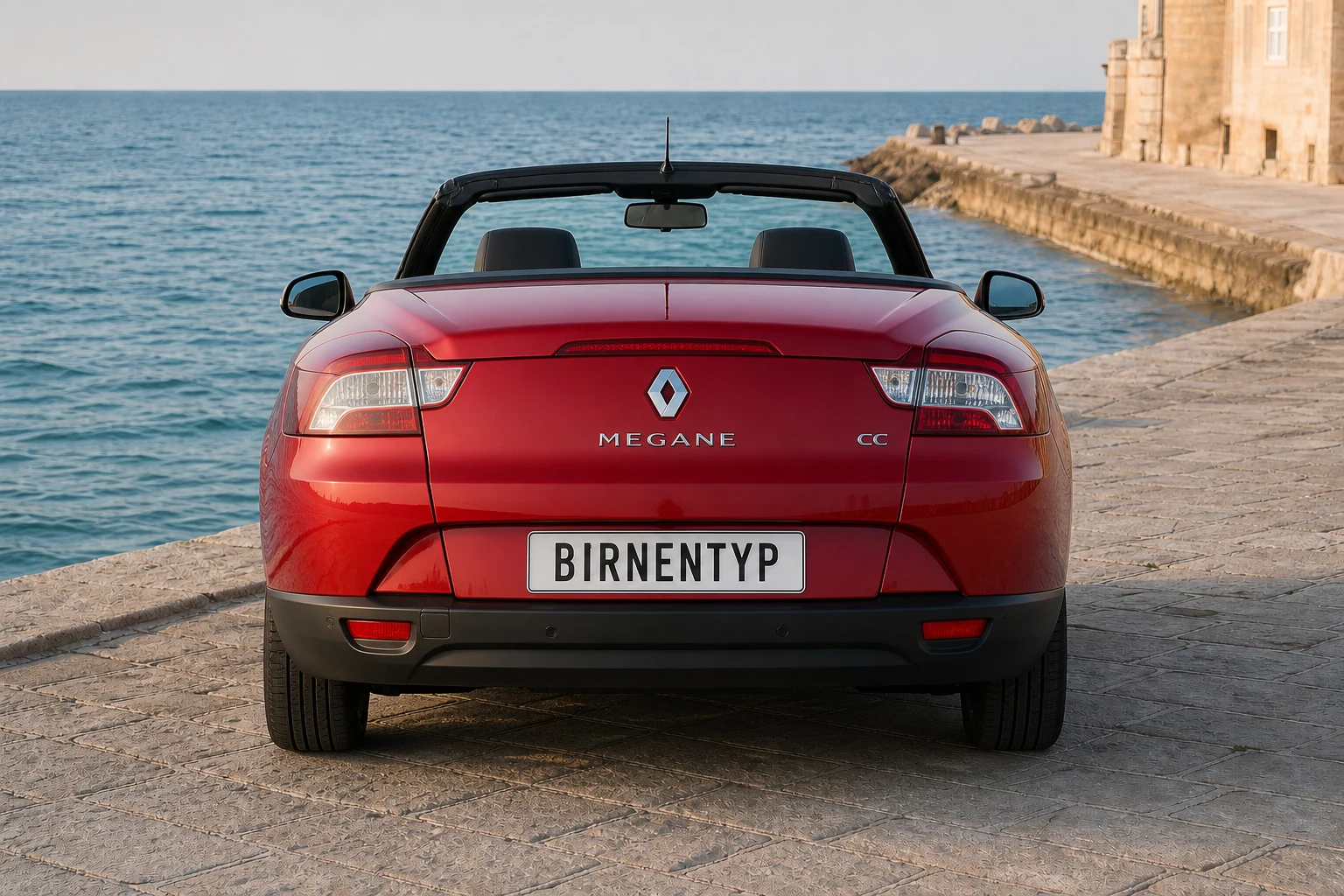 Heck-Ansicht des Renault Megane 3 (Cabriolet) (mit KI erzeugt)