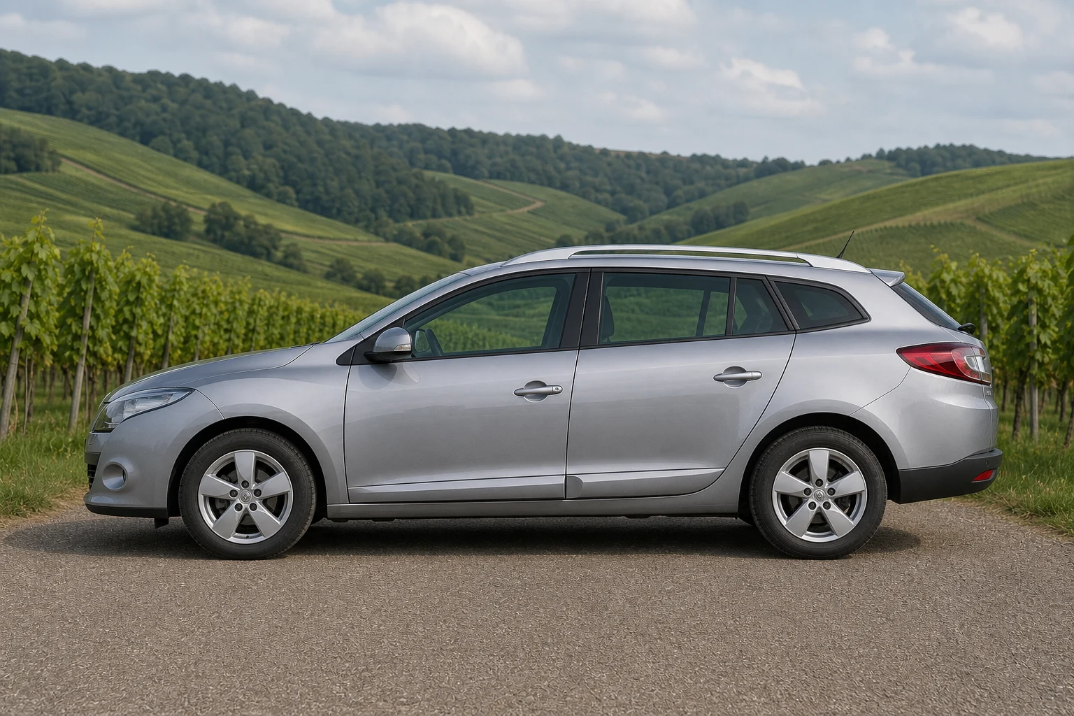 Seitenansicht (Fahrerseite) des Renault Megane 3 als Kombi (mit KI erzeugt)