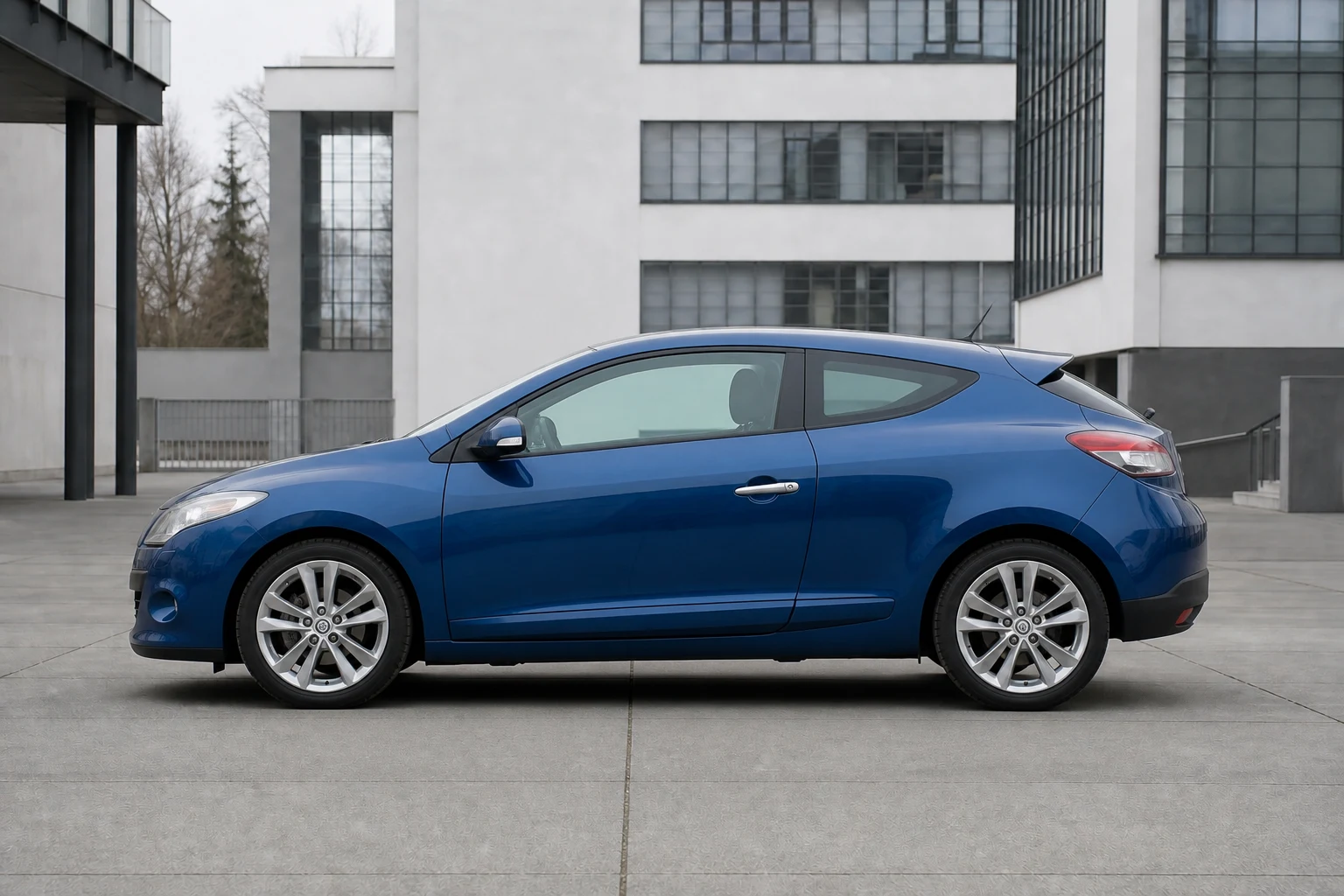 Seitenansicht (Fahrerseite) des Renault Megane 3 als Kombicoupé (mit KI erzeugt)