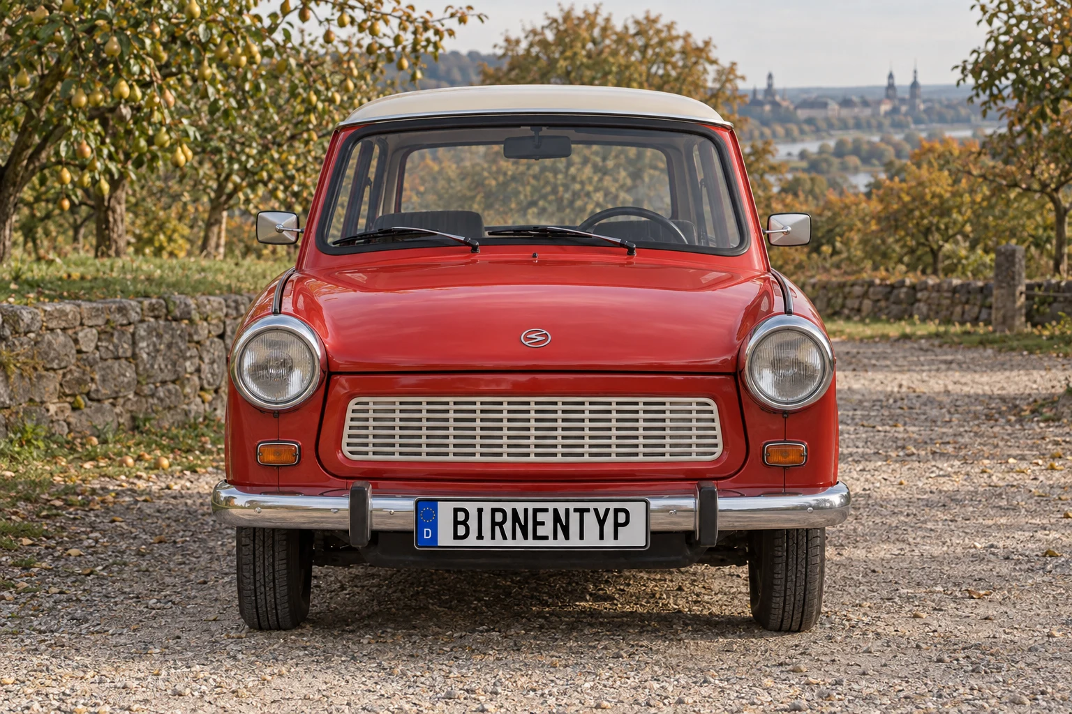 Frontansicht des Sachsenring Trabant 601 1 (Kombi) (mit KI erzeugt)