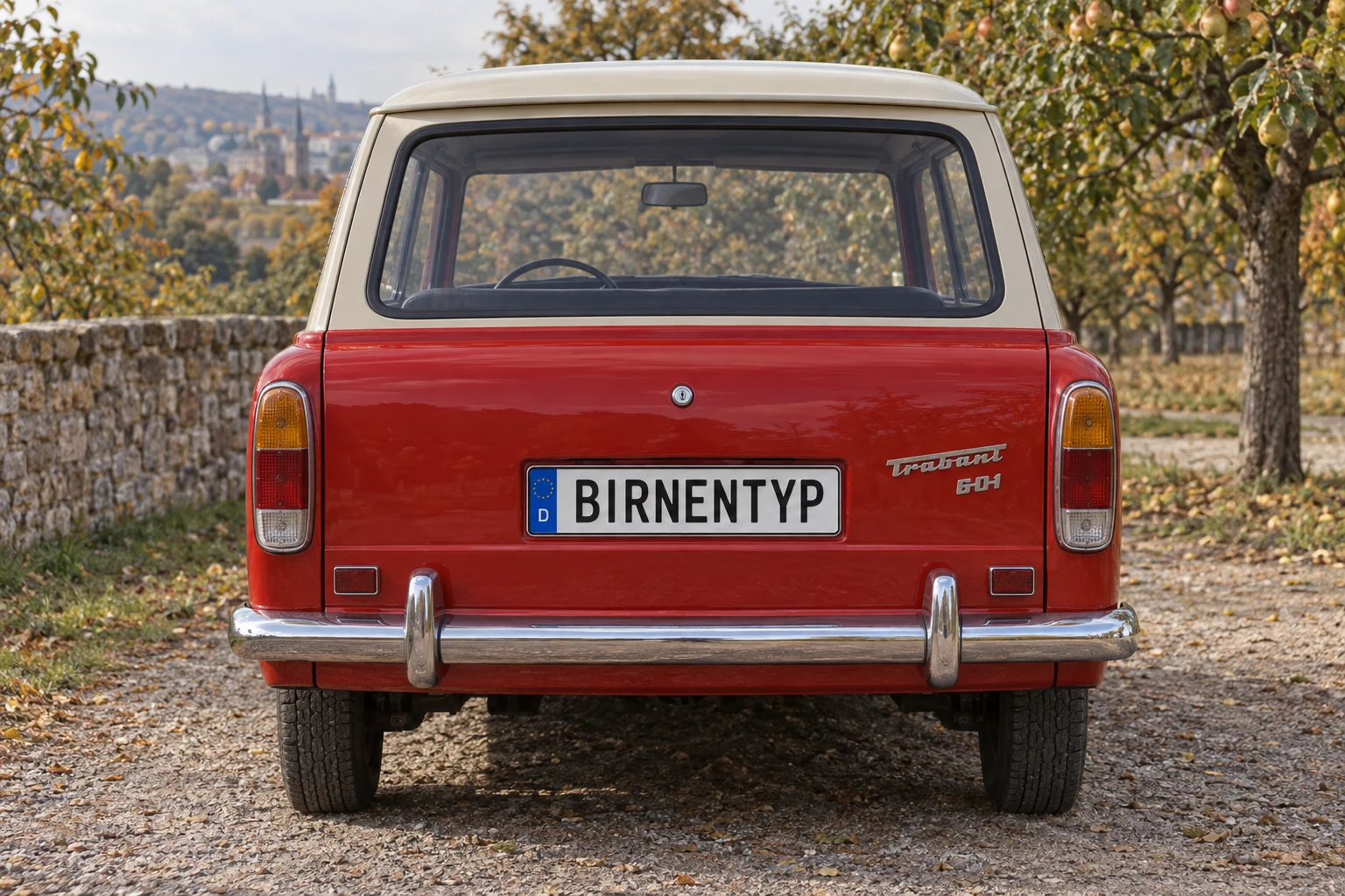 Heck-Ansicht des Sachsenring Trabant 601 1 (Kombi) (mit KI erzeugt)
