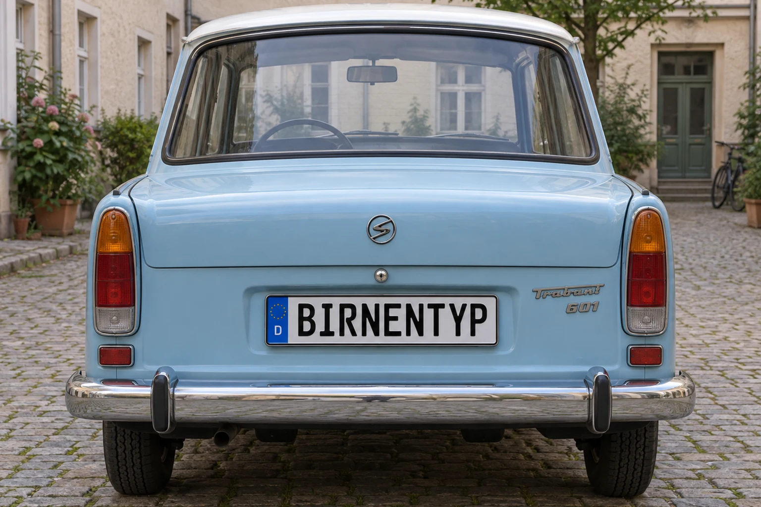 Heck-Ansicht des Sachsenring Trabant 601 1 (mit KI erzeugt)