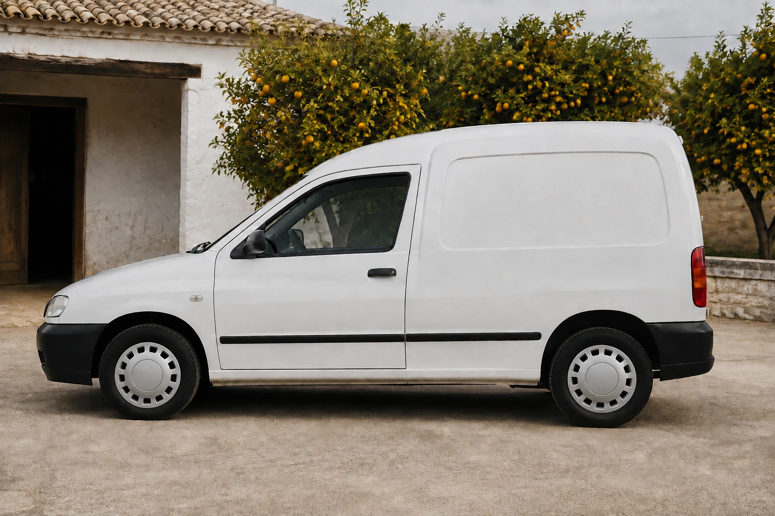 Seitenansicht (Fahrerseite) des Seat Inca 1 als Kastenwagen / Kombi (Flügeltüren) (mit KI erzeugt)