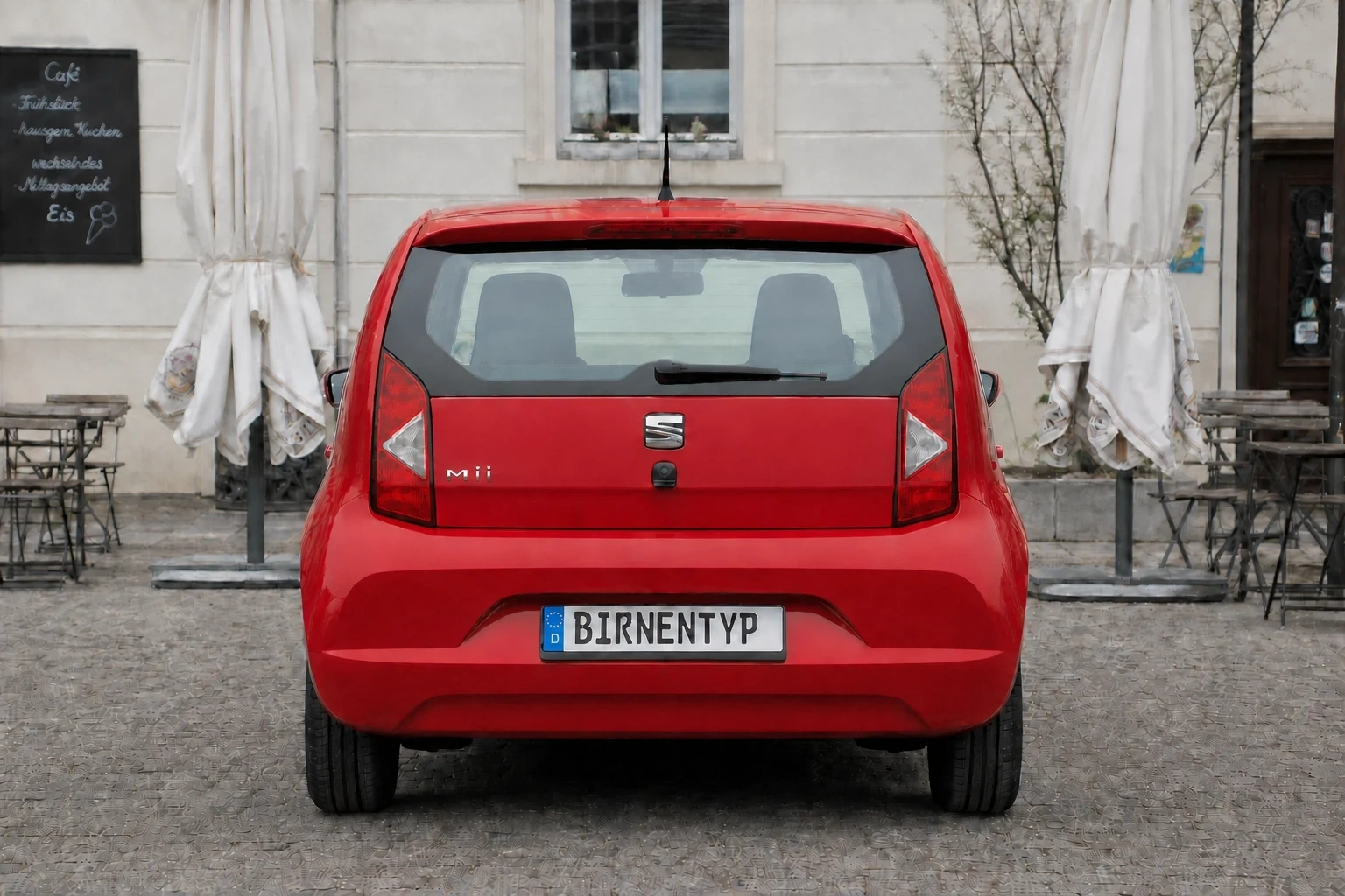 Heck-Ansicht des Seat Mii 1. Gen (mit KI erzeugt)