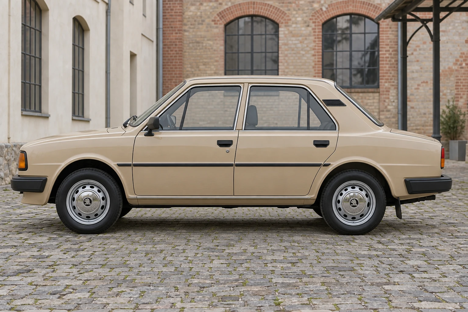 Seitenansicht (Fahrerseite) des Škoda 105 / 120 / 130 1 als Limousine (mit KI erzeugt)
