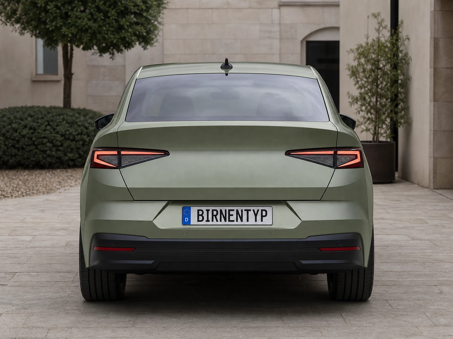 Heck-Ansicht des Škoda Enyaq 1 (Coupé (Nach-Facelift)) (mit KI erzeugt)