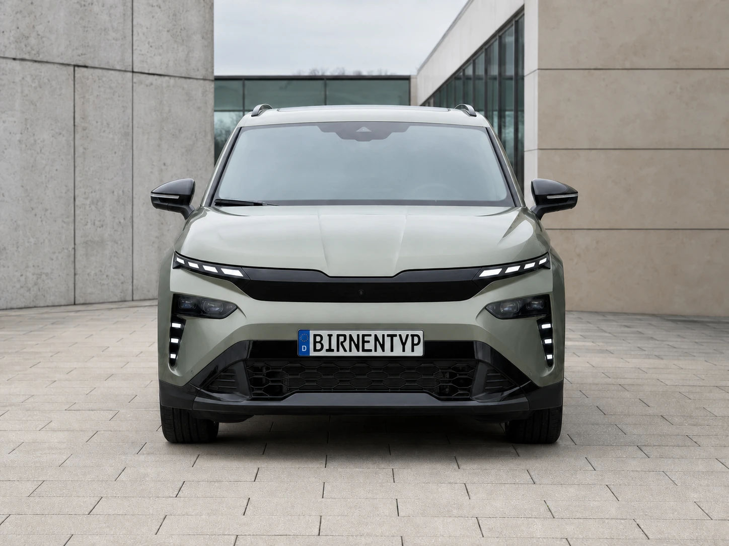 Frontansicht des Škoda Enyaq 1 (SUV (Nach-Facelift)) (mit KI erzeugt)