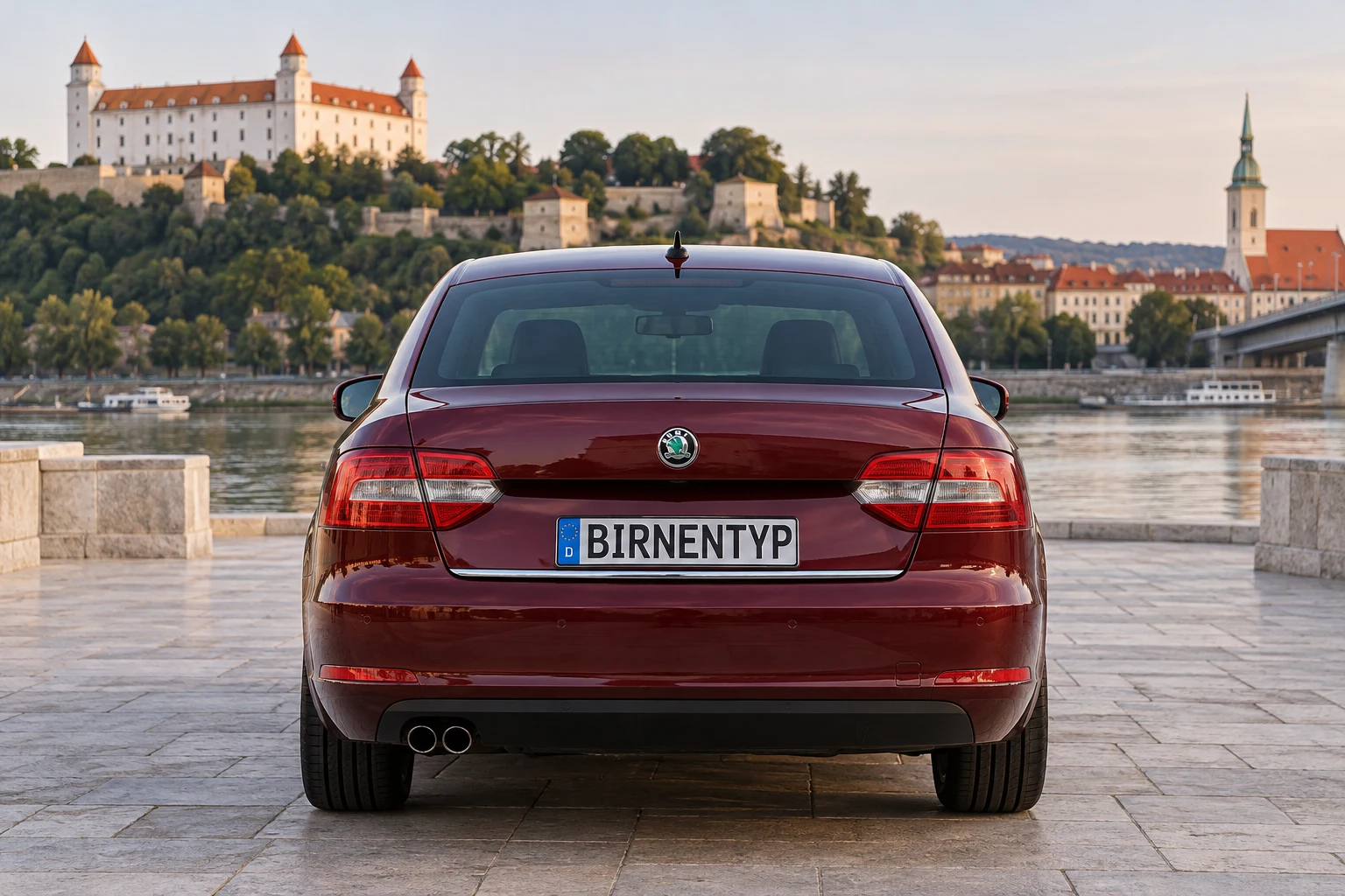 Heck-Ansicht des Škoda Superb 2 (mit KI erzeugt)