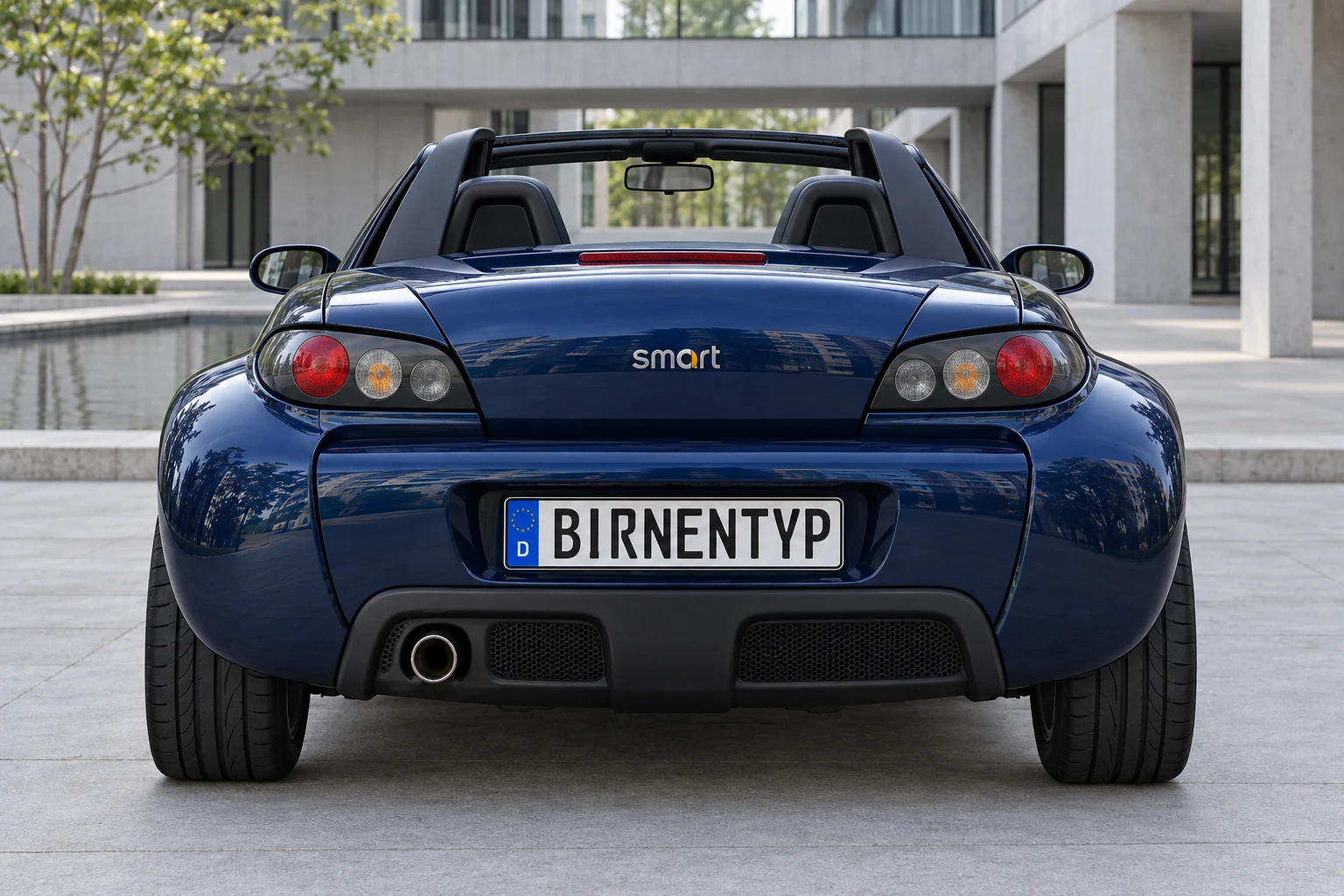 Heck-Ansicht des Smart Roadster 1 (mit KI erzeugt)