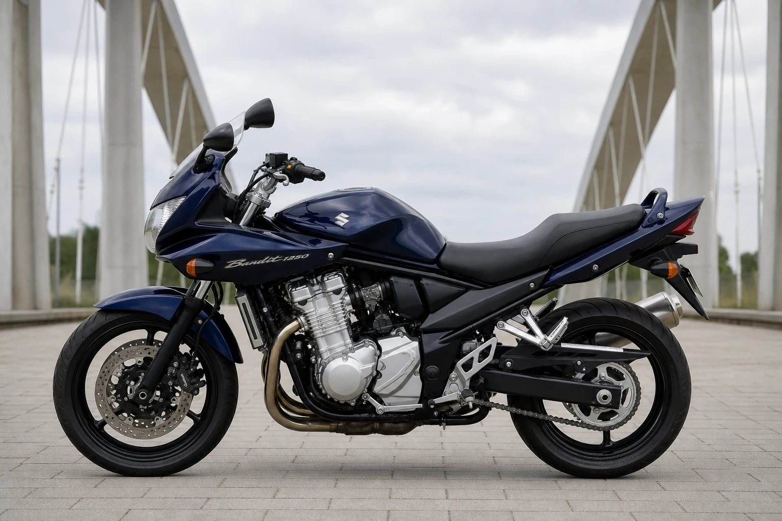 Seitenansicht (Fahrerseite) der Suzuki GSF-1250-A als Sporttourer (mit KI erzeugt)