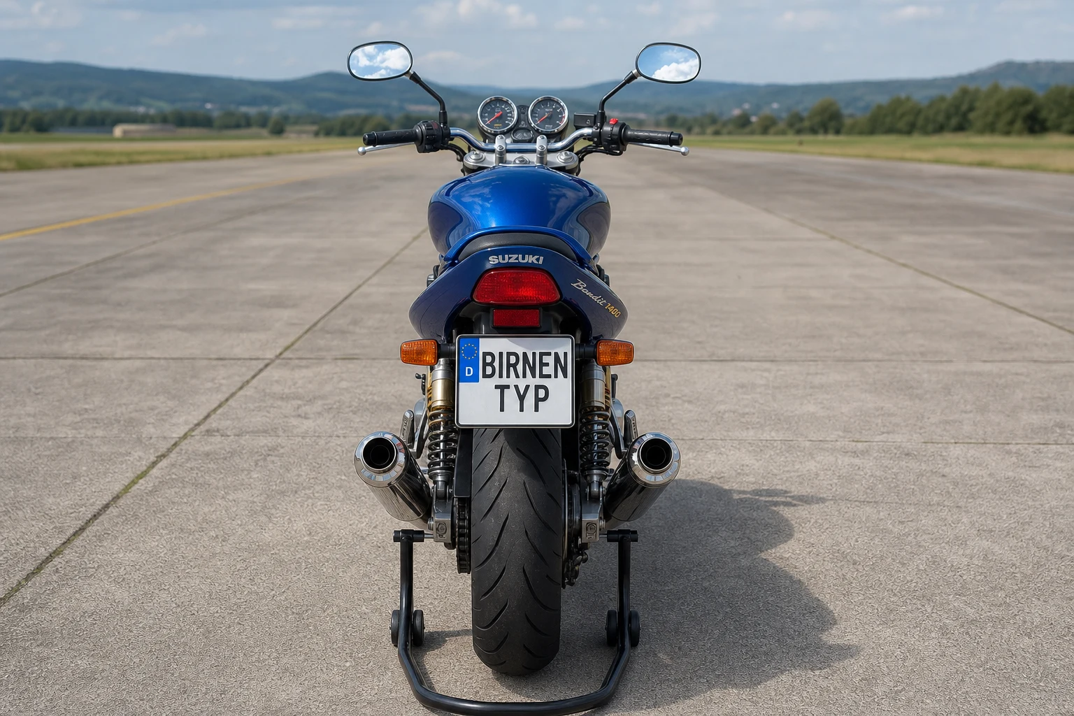 Heck-Ansicht der Suzuki GSX-1400 (mit KI erzeugt)