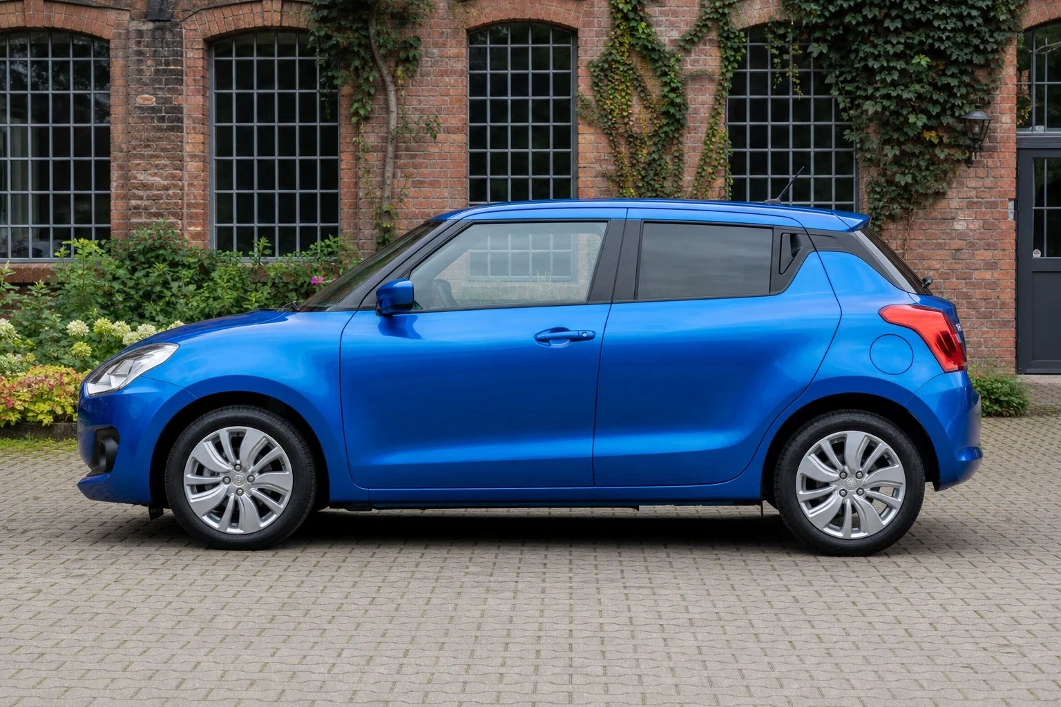 Seitenansicht (Fahrerseite) des Suzuki Swift 6. Gen als 3-, 5-Türer (mit KI erzeugt)