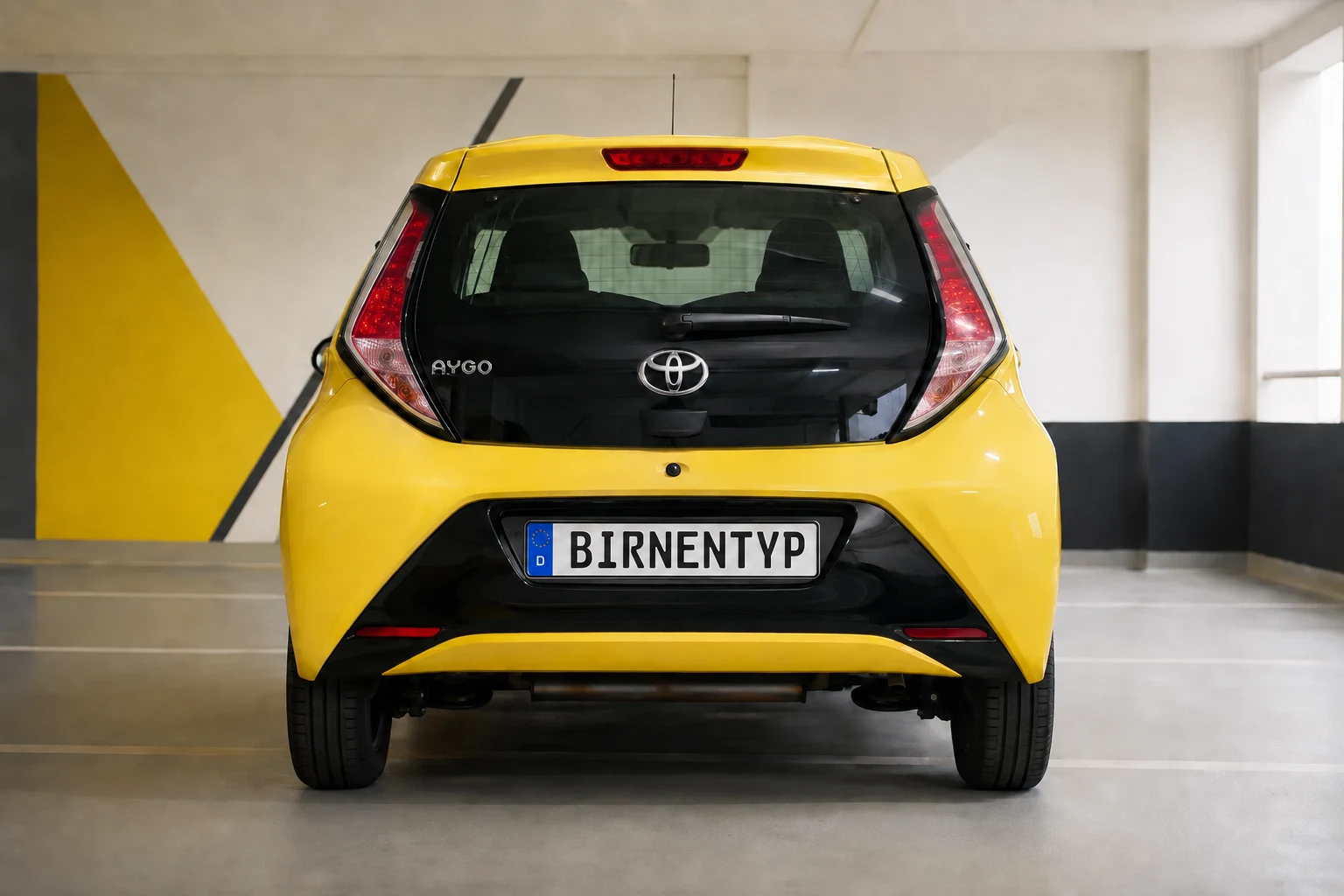 Heck-Ansicht des Toyota Aygo 2. Gen (mit KI erzeugt)