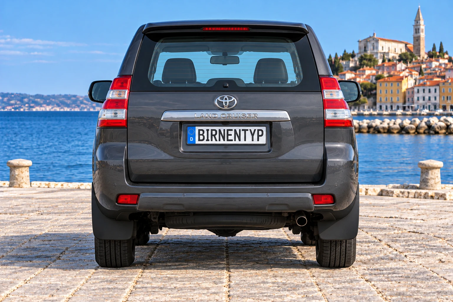 Heck-Ansicht des Toyota Landcruiser J15 (mit KI erzeugt)