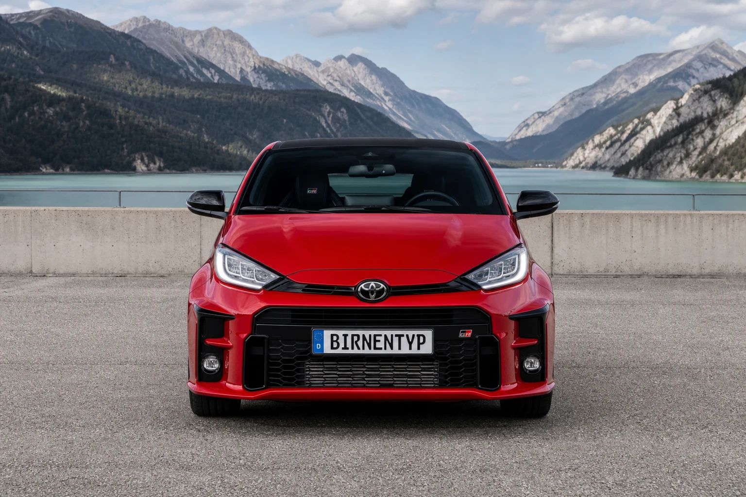 Frontansicht des Toyota Yaris 4. Gen (GR Yaris (3-Türer Allrad)) (mit KI erzeugt)