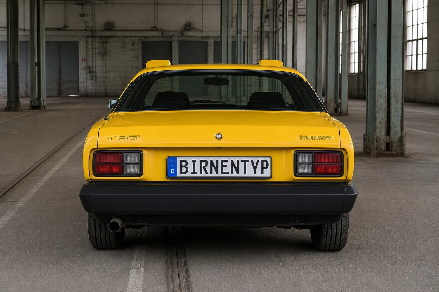 Heck-Ansicht des Triumph TR7 (mit KI erzeugt)