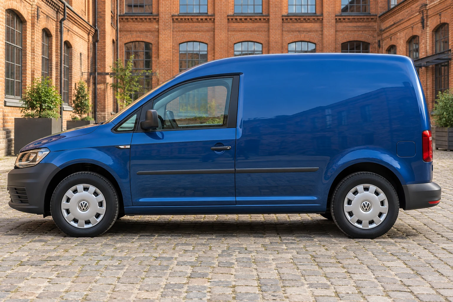 Seitenansicht (Fahrerseite) des VW Caddy 4 als Kasten (mit KI erzeugt)