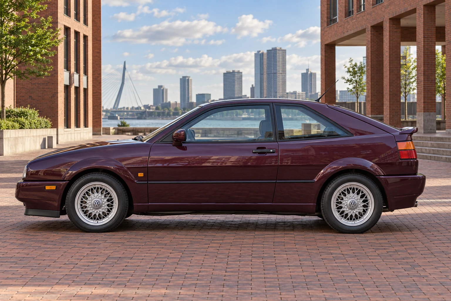 Seitenansicht (Fahrerseite) des VW Corrado 1 als Coupé (mit KI erzeugt)