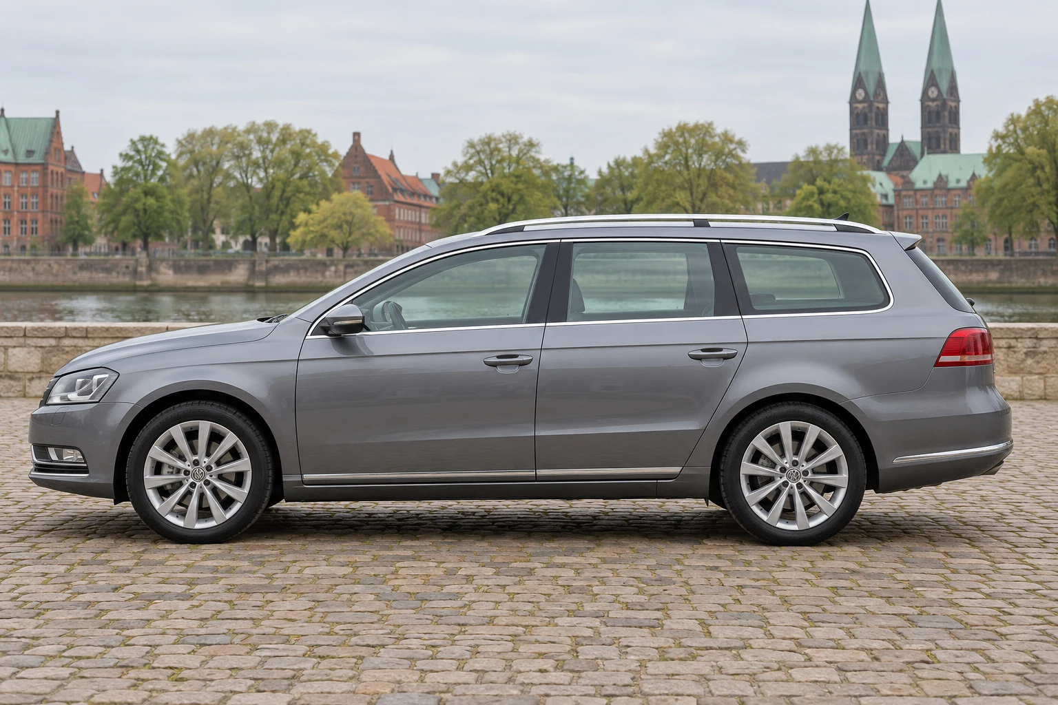 Seitenansicht (Fahrerseite) des VW Passat 7 als Variant / Kombi (mit KI erzeugt)