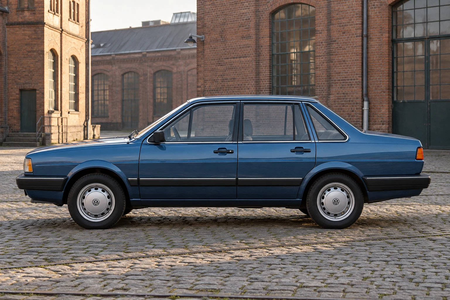 Seitenansicht (Fahrerseite) des VW Passat 2 als Limousine (mit KI erzeugt)
