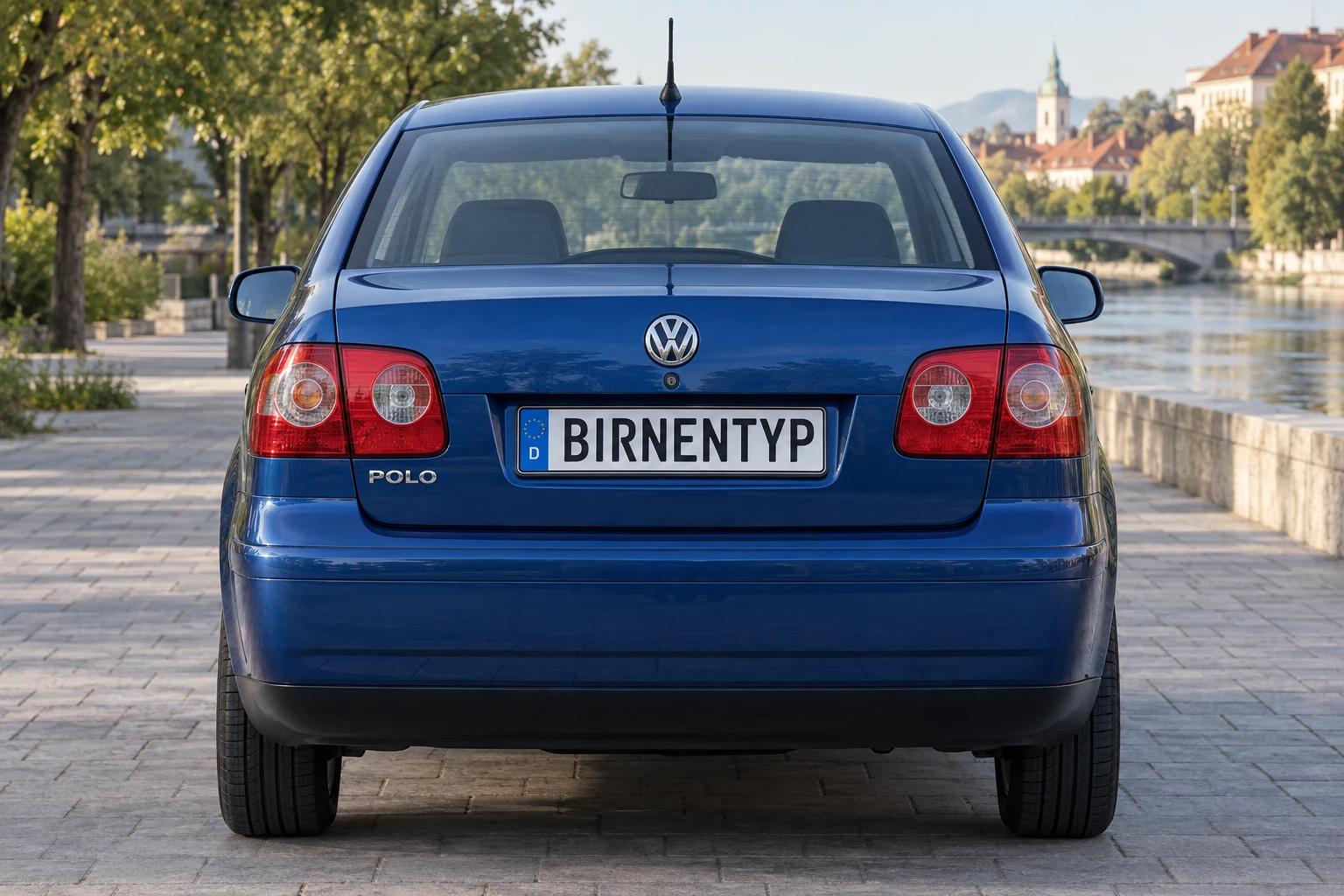 Heck-Ansicht des VW Polo 4 Facelift (Limousine) (mit KI erzeugt)