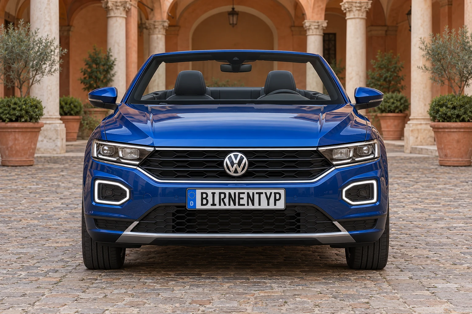 Frontansicht des VW T-Roc 1 (Cabriolet) (mit KI erzeugt)