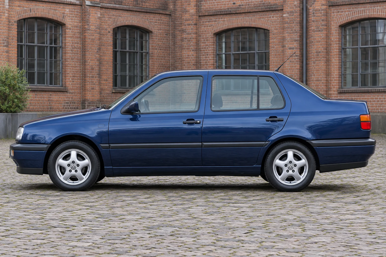 Seitenansicht (Fahrerseite) des VW Vento (Jetta III) 3 als Stufenheck (4-Türer) (mit KI erzeugt)