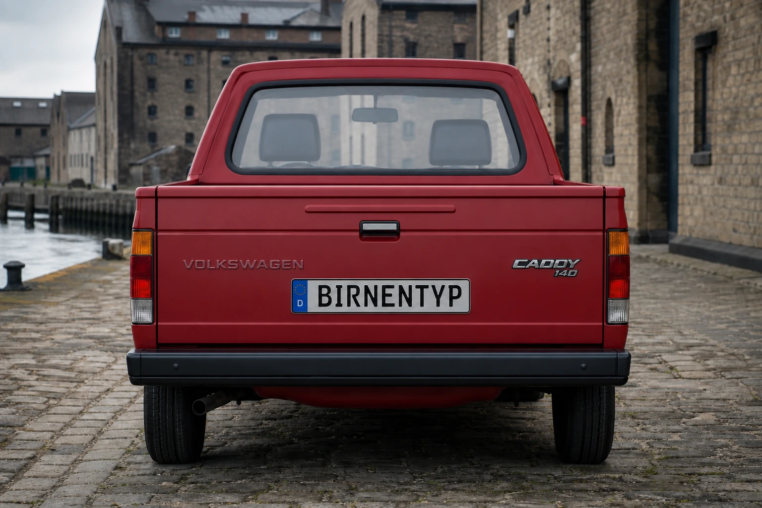 Heck-Ansicht des VW Caddy 1 (mit KI erzeugt)
