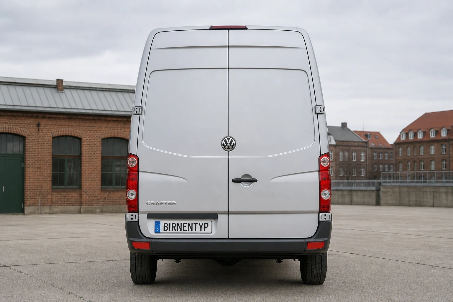 Heck-Ansicht des VW Crafter 1. Gen (mit KI erzeugt)