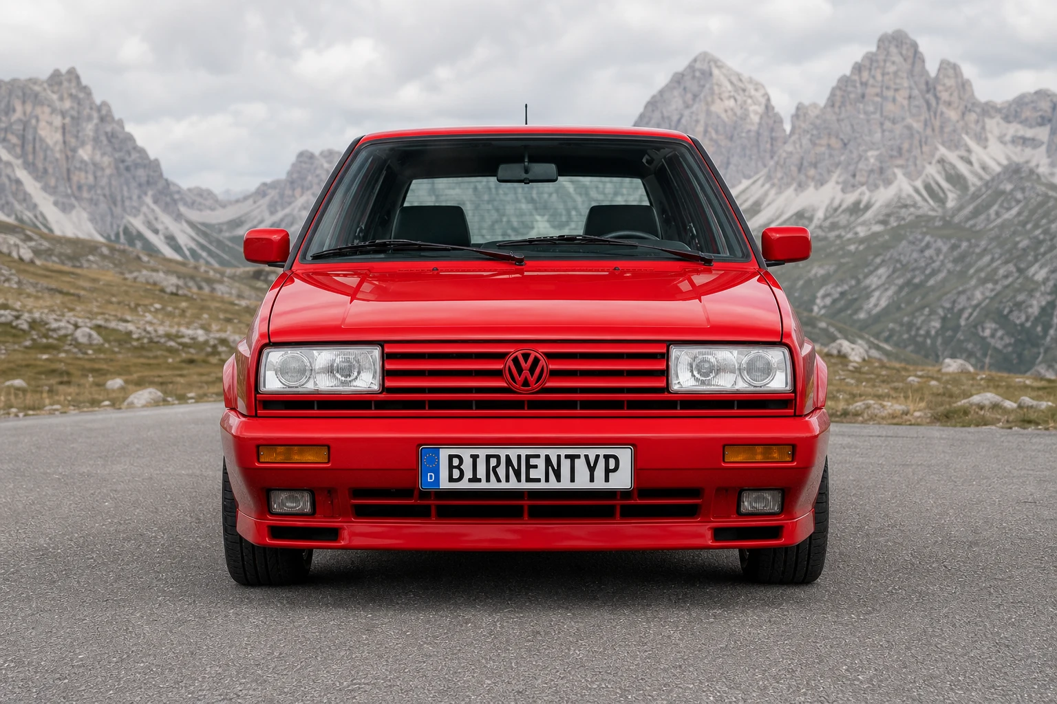 Frontansicht des VW Golf 2 (Rallye Golf) (mit KI erzeugt)