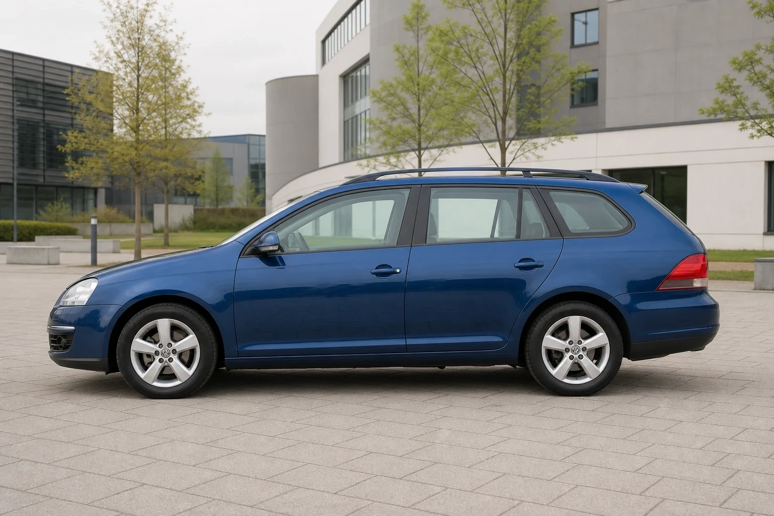 Seitenansicht (Fahrerseite) des VW Golf 5 als Variant (mit KI erzeugt)