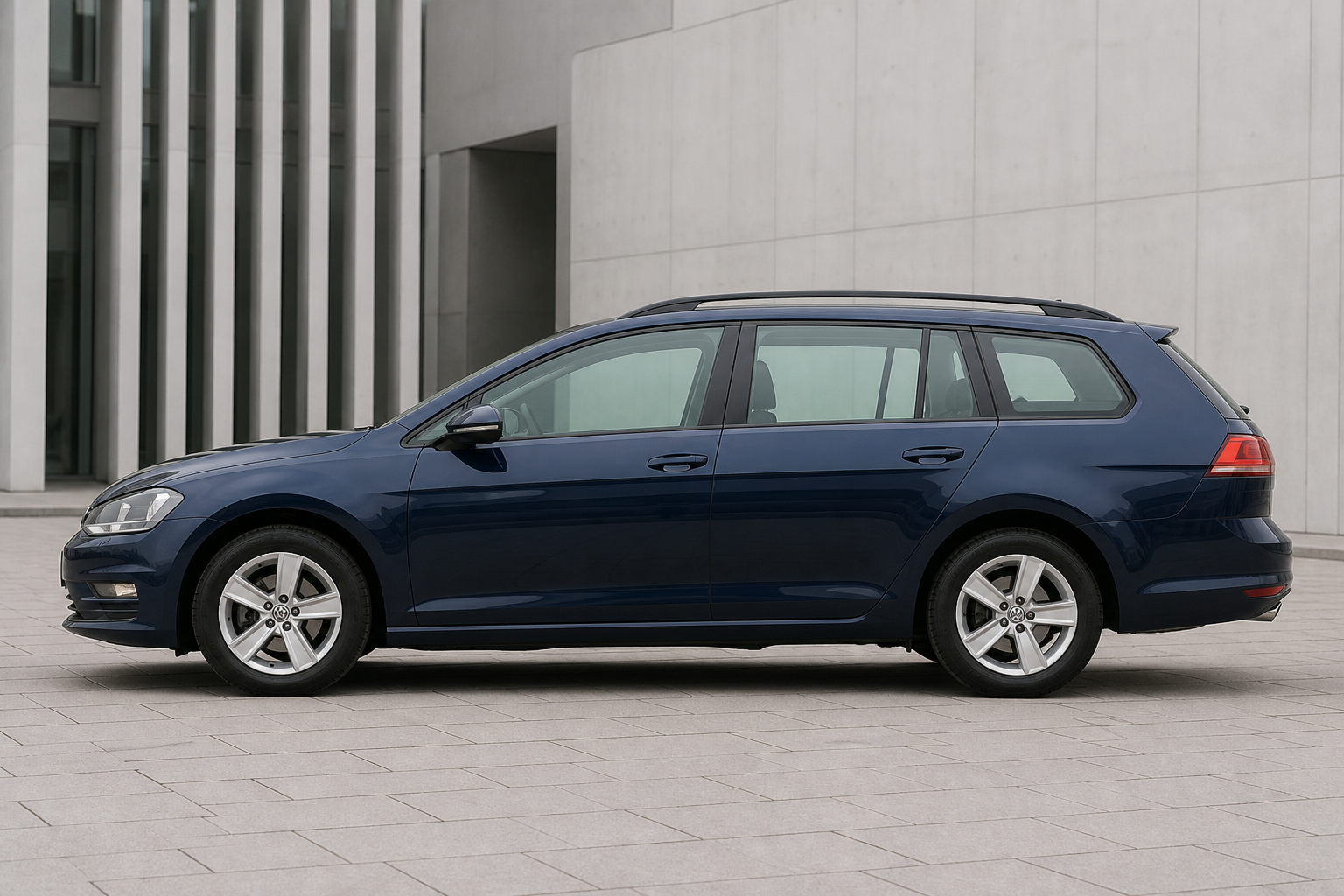 Seitenansicht (Fahrerseite) des VW Golf 7 als Variant (mit KI erzeugt)