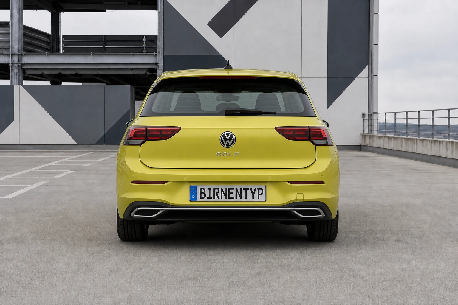 Heck-Ansicht des VW Golf 8 (mit KI erzeugt)