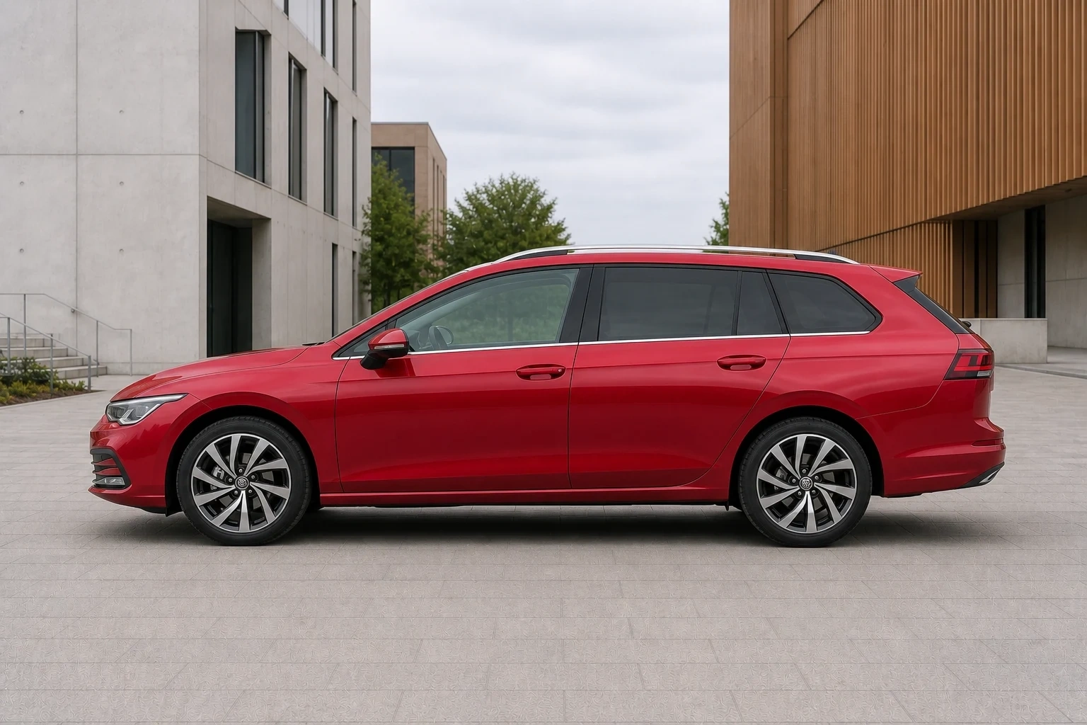 Seitenansicht (Fahrerseite) des VW Golf 8 als Variant (mit KI erzeugt)