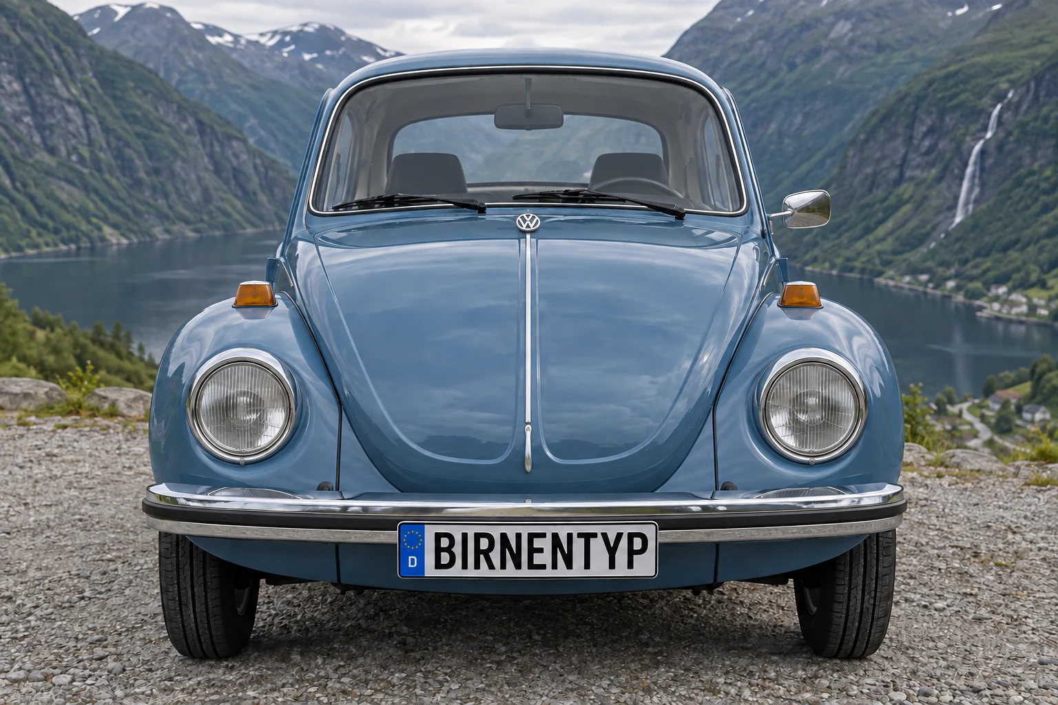 Frontansicht des VW Käfer 4 (1302) (mit KI erzeugt)