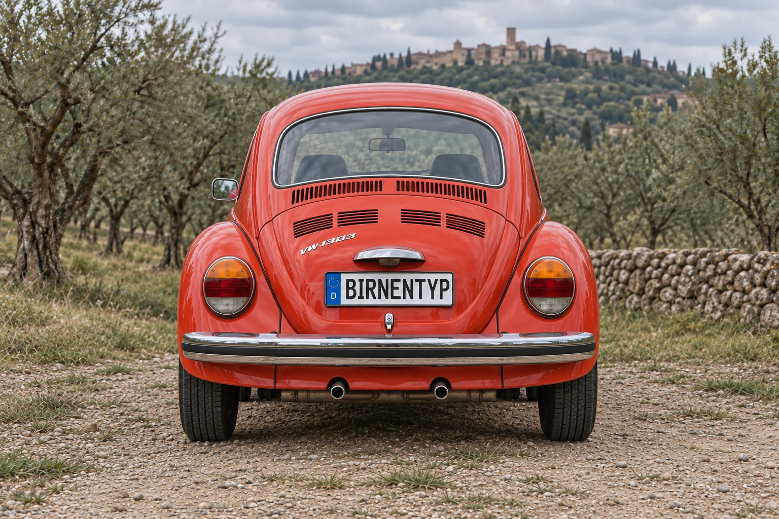 Heck-Ansicht des VW Käfer 4 (1303) (mit KI erzeugt)