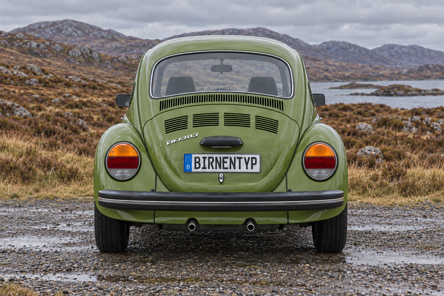 Heck-Ansicht des VW Käfer 5 (1303) (mit KI erzeugt)