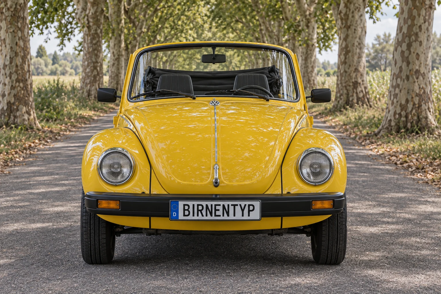 Frontansicht des VW Käfer 5 (1303 Cabriolet) (mit KI erzeugt)