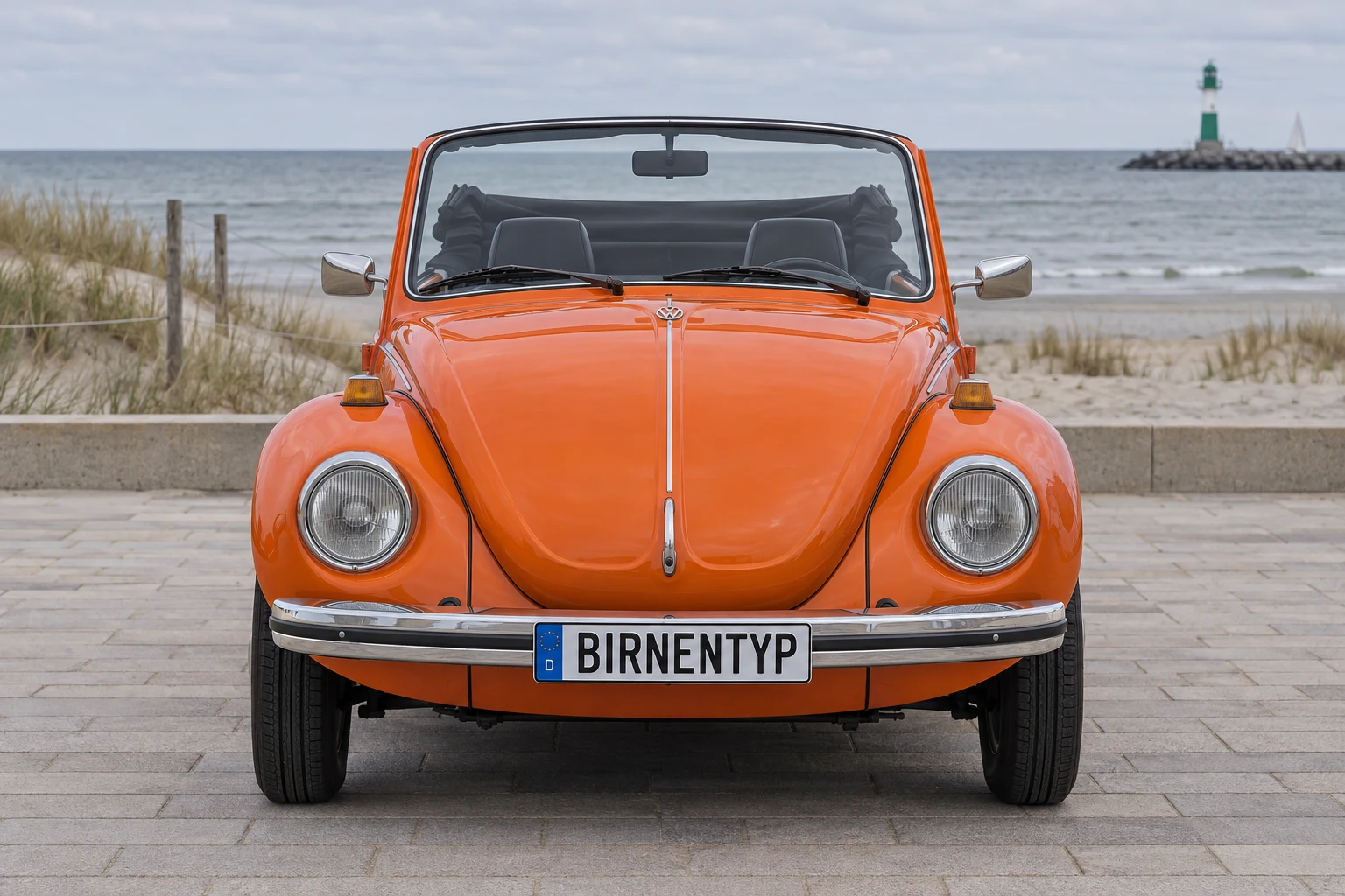 Frontansicht des VW Käfer 4 (Cabriolet) (mit KI erzeugt)