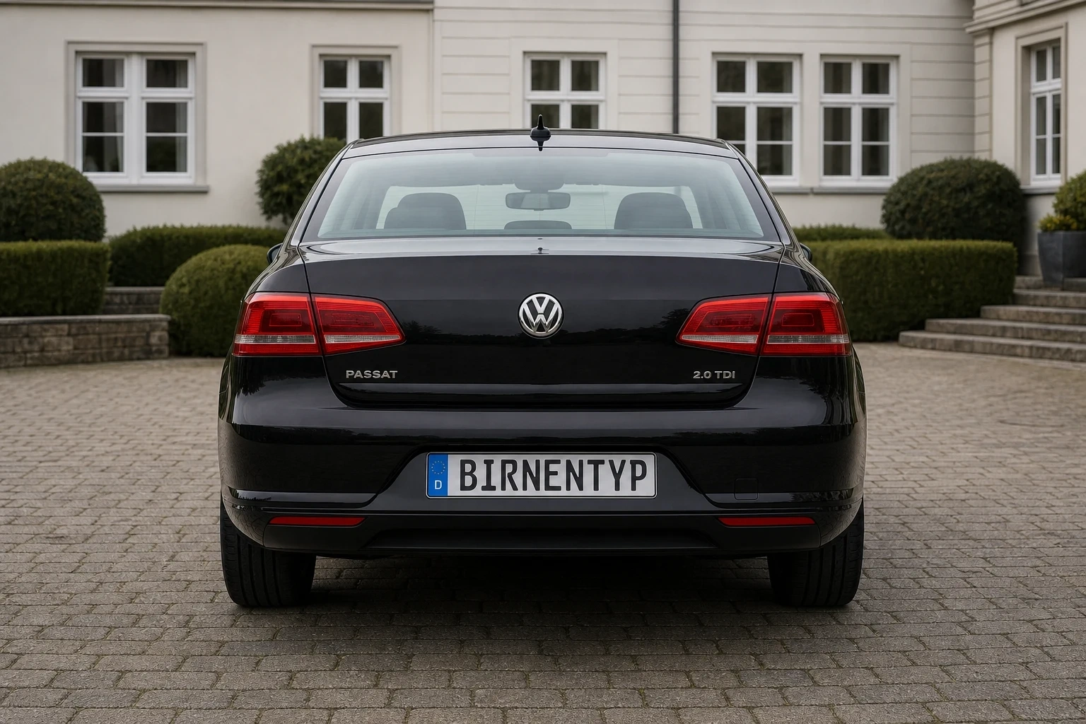 Heck-Ansicht des VW Passat 7. Gen (mit KI erzeugt)