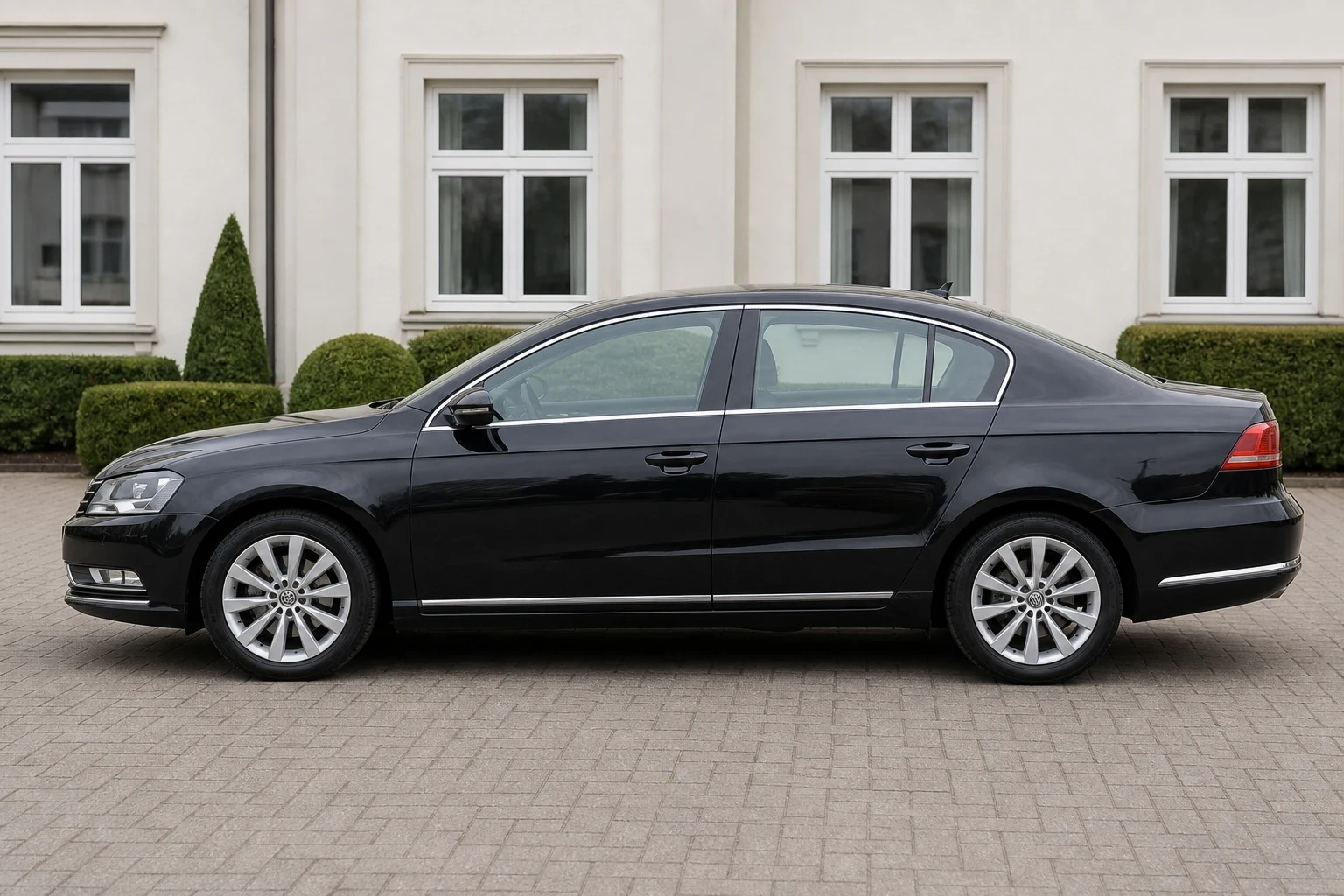 Seitenansicht (Fahrerseite) des VW Passat 7. Gen als Limousine (mit KI erzeugt)
