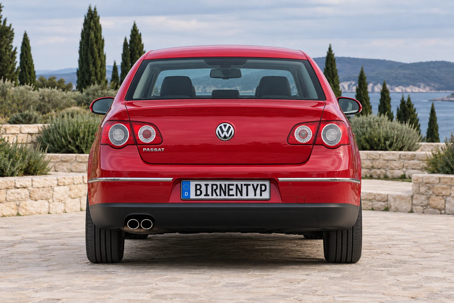 Heck-Ansicht des VW Passat 6 (Limousine) (mit KI erzeugt)