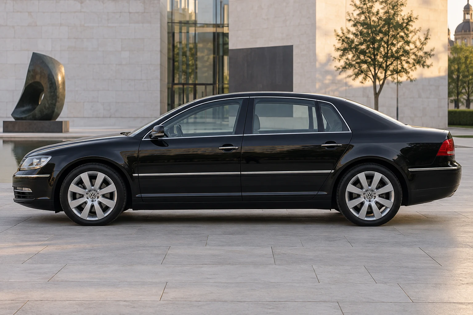 Seitenansicht (Fahrerseite) des VW Phaeton 1 als Limousine (mit KI erzeugt)