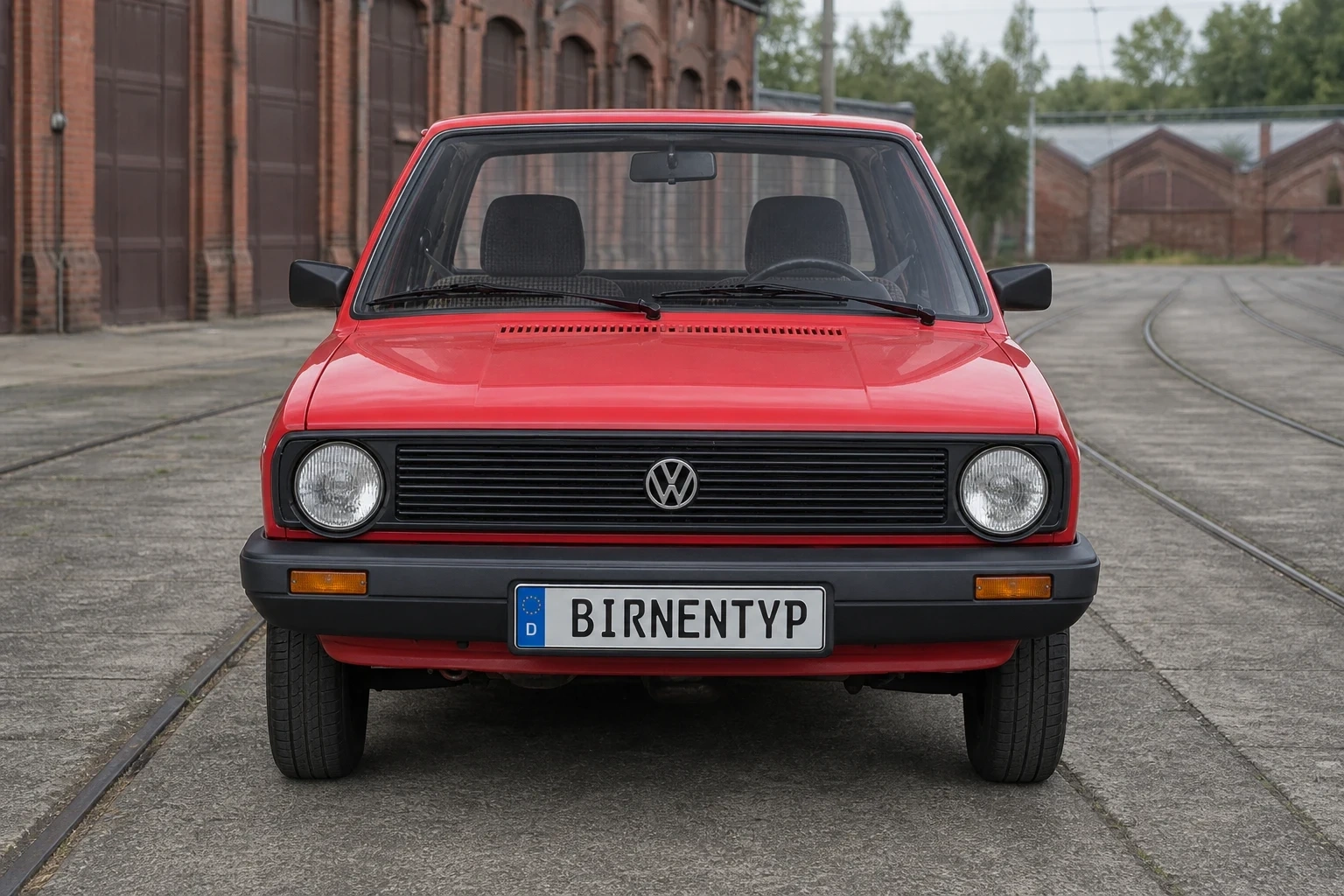 Frontansicht des VW Polo 1 (3-Türer Facelift (1979)) (mit KI erzeugt)