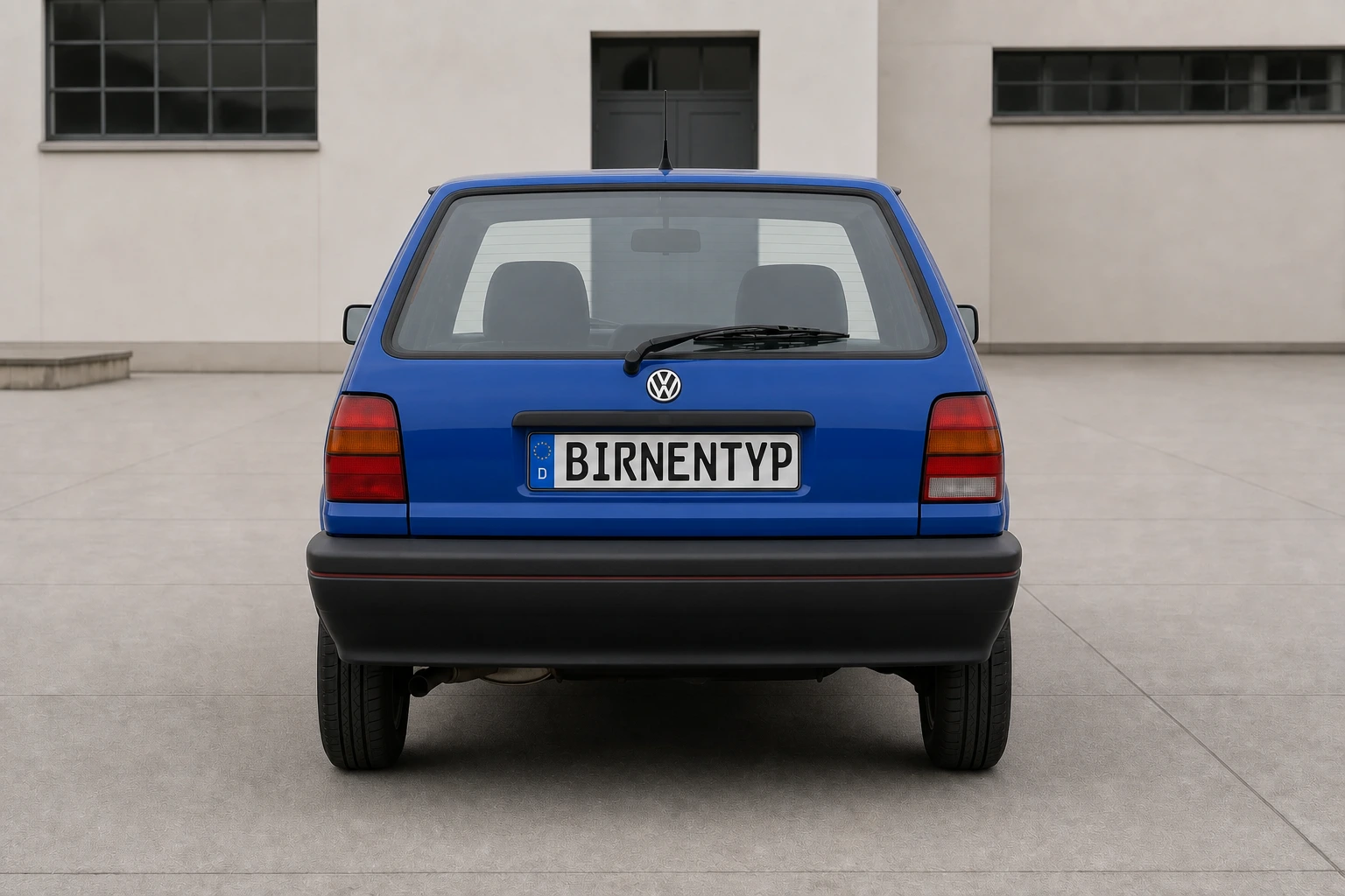 Heck-Ansicht des VW Polo (Steilheck) (mit KI erzeugt)