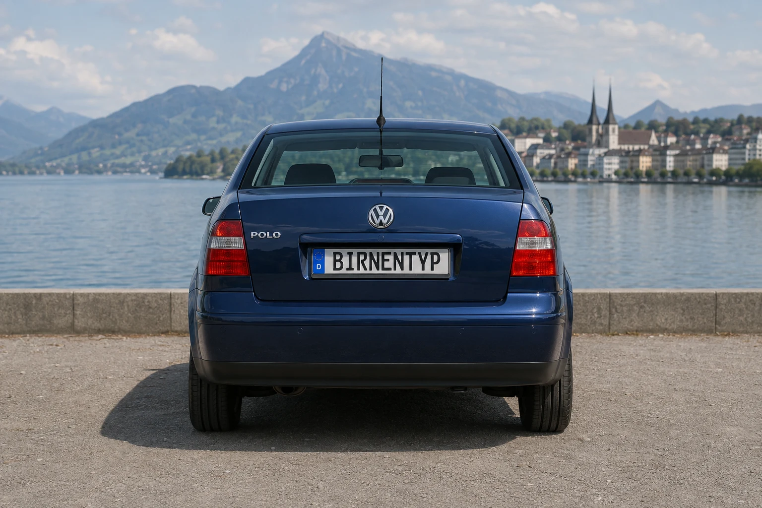 Heck-Ansicht des VW Polo 4 (Limousine) (mit KI erzeugt)