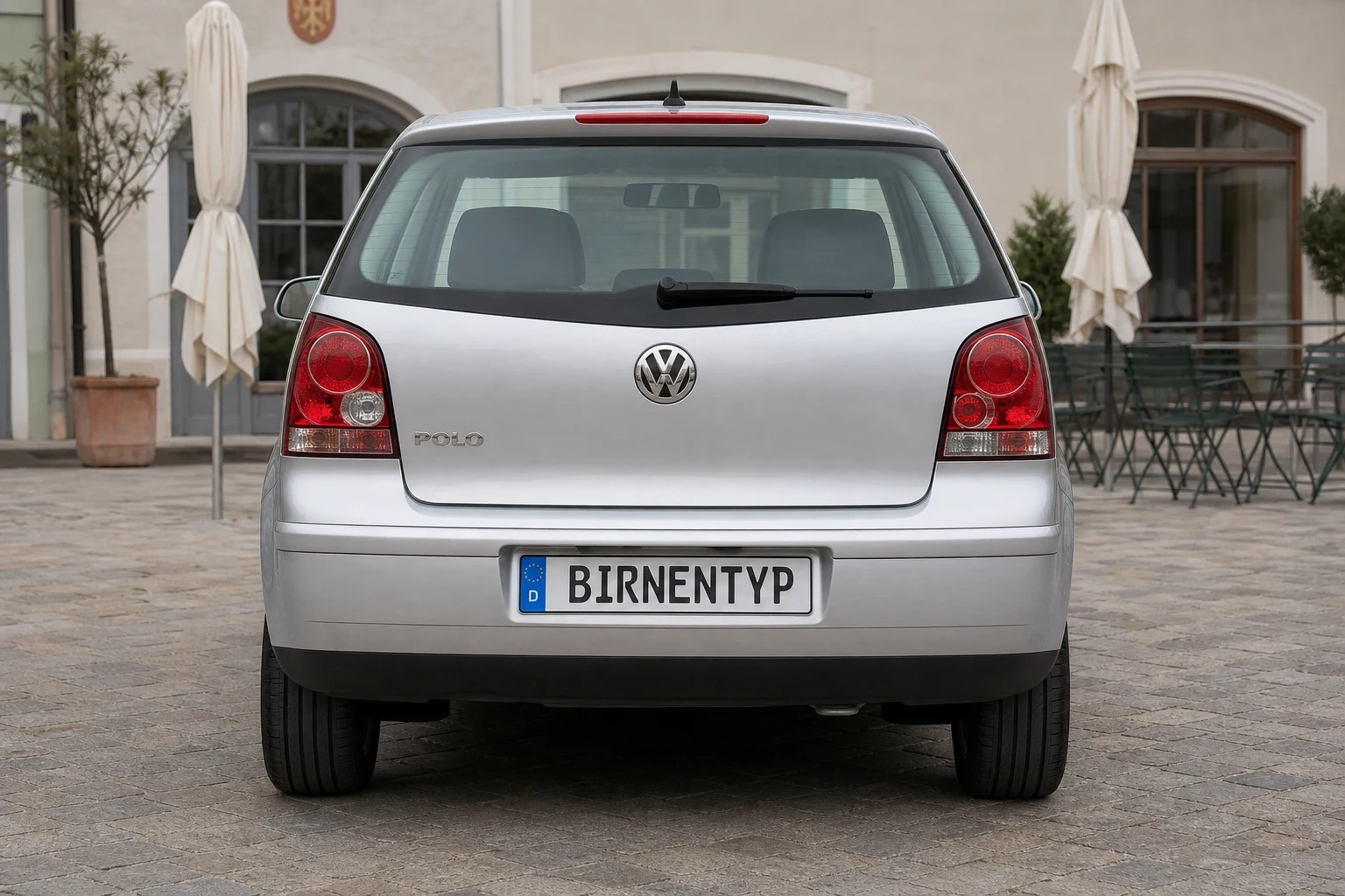Heck-Ansicht des VW Polo 4. Gen Facelift (mit KI erzeugt)