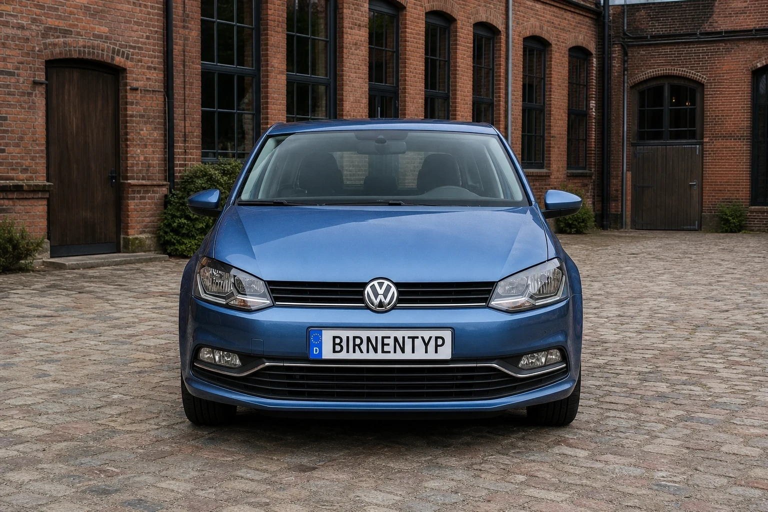 Frontansicht des VW Polo V (3-, 5-Türer & CrossPolo Facelift (2014)) (mit KI erzeugt)